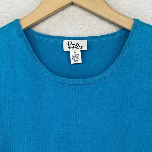 LILLY PULITZER Sweater L Vest Tank Round Neck Pullover Sleeveless Shell Blue - Picture 4 of 11
